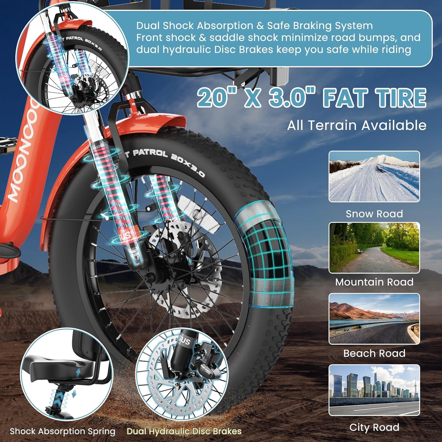 ABORON 20" Fat Tire Electric Trike 750W 48V Motorized Folding Commute E-Bike for Adult, Foldable 3 Wheel Electric Bicycle Trike for Senior Women with Front & Rear Basket