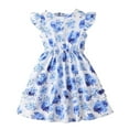 thumbnail image 4 of Wuxian Toddler Spring Summer Dress Ruffles Sleeve Flower Print Round Neck High Waist Tiered Lettuce Trim Midi Length A-Line Casual Party Holiday Beach Dress Prom Dresses For Teens,Blue,3-4 Years, 4 of 7