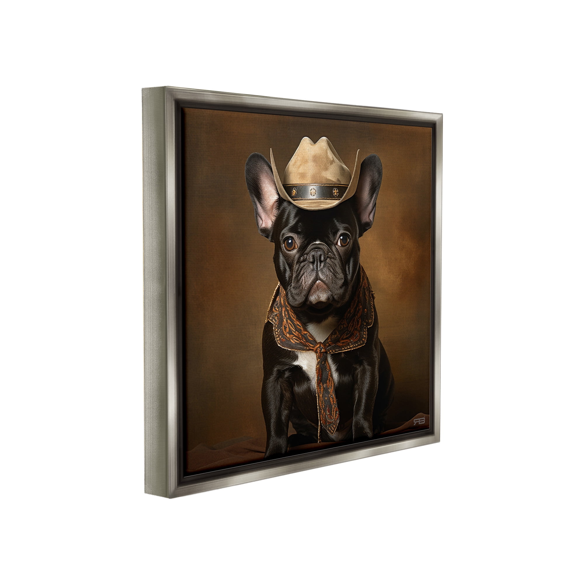 Stupell Industries French Bulldog Portrait Animals & Insects Painting Gray Floater Framed Canvas Art Print Wall Art, 25 x 25