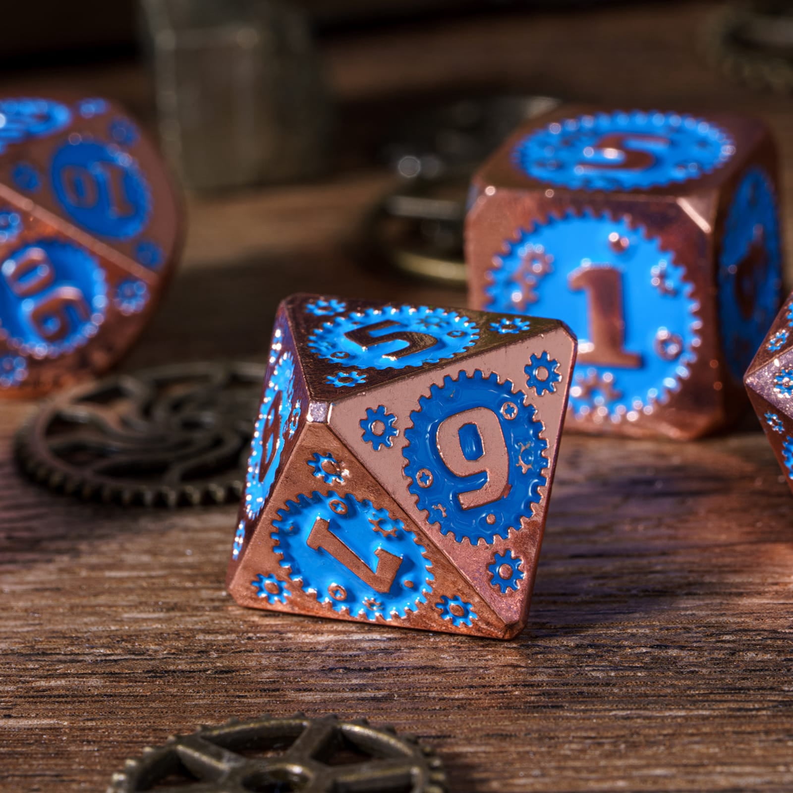 Lot De 7 Dés Polyédriques En Métal Avec étui De Transport Pour Jeux De R Le Dnd D D Donjons Et Dragons Bleu Dragon