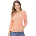 thumbnail image 1 of Blusa Acanalada De Manga Larga Con Cuello Redondo Para Mujer Top Entallado Informal Rosa L, 1 of 6