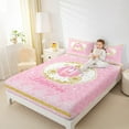 thumbnail image 4 of Castle Fairy Pink Princess Carriage Girl Twin Sheet Sets 3pcs,Bling Gold Glitter Twin Fitted Sheet Microfiber,Dreamy Lace Trim Breathable Flat Sheet,Lightweight Room Decor, 4 of 7