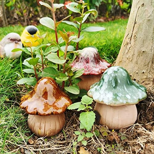 3PCS Ceramic Mushroom for Garden, Flower Pot, Lawn, Tree, Indoor and Outdoor Statue, Home, Office Desk Decoration(Upgraded)$$Garden & Patio