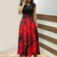 thumbnail image 1 of TIMIFIS Robe Maxi d'Halloween pour Femme à Manches Courtes, Col Ras du Cou, Taille Haute, Longue et Fluide, Robe Tendance à Motif pour Fête, Robe d'Automne Automne/hiver, 1 of 5