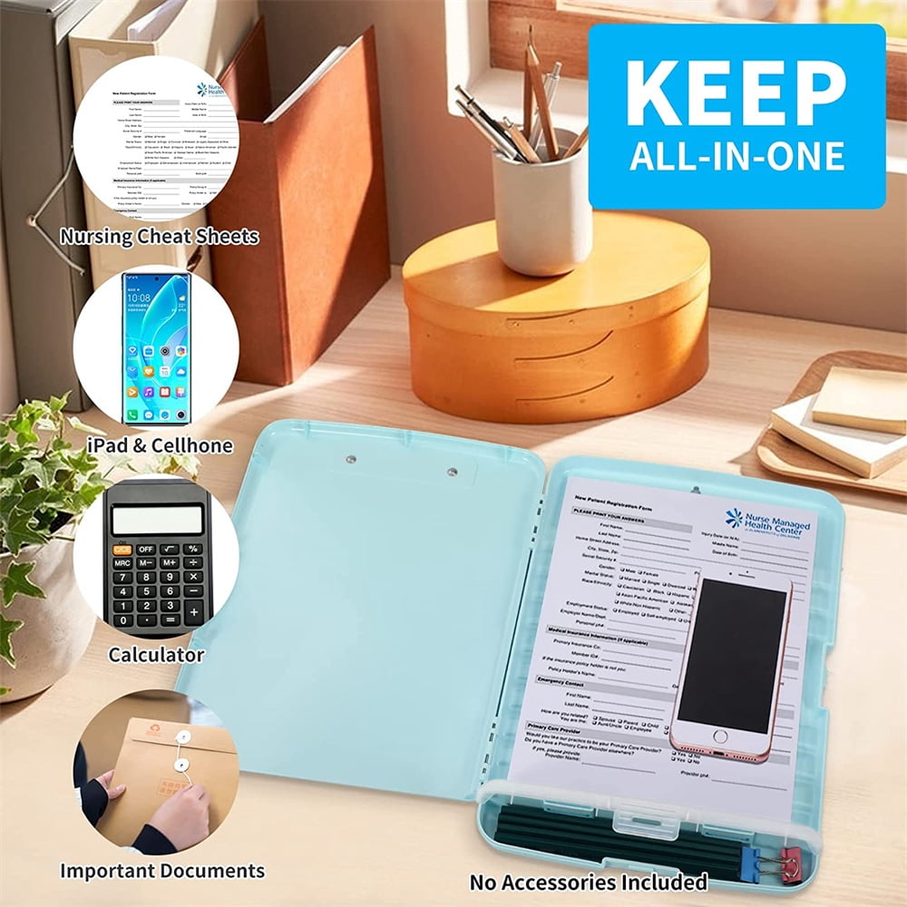 NOGIS Clipboard with Storage, High Capacity Nursing Clipboards with Pen Holder, Heavy Duty Plastic Storage Clipboard with Low Profile Clip,Smooth Writing for Office,Blue