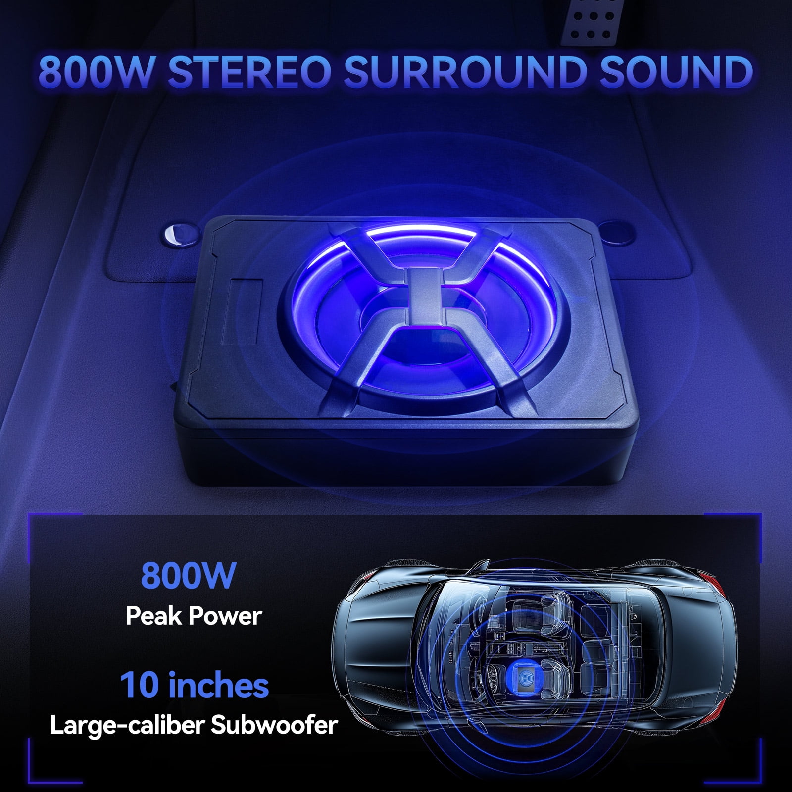KROAK 800W Y-Shaped 10" Subwoofer Amplifier with Blue LED - Powerful Bass Booster for Car Audio Systems