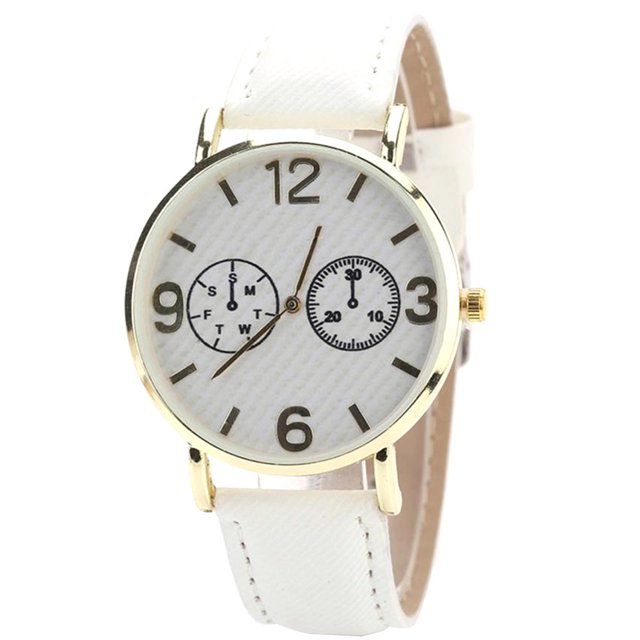 Reloj de pulsera analógico con esfera redonda y caja de aleación, color blanco