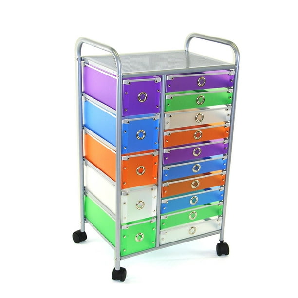 15 Drawer Rolling Storage (5med 10 slim), Multi Color Drawers Walmart