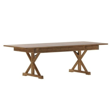 8' x 40'' Rectangular Antique Rustic Solid Pine Folding Farm Dining Table with X Base Design
