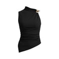 thumbnail image 5 of Mifsaly Womens Sleeveless Halter Neck Tops Elegant Asymmetric Ruched Tank Top Metal Ring Shoulder Pleated Cami Blouse Summer Party Going Out Shirts Black,M, 5 of 8