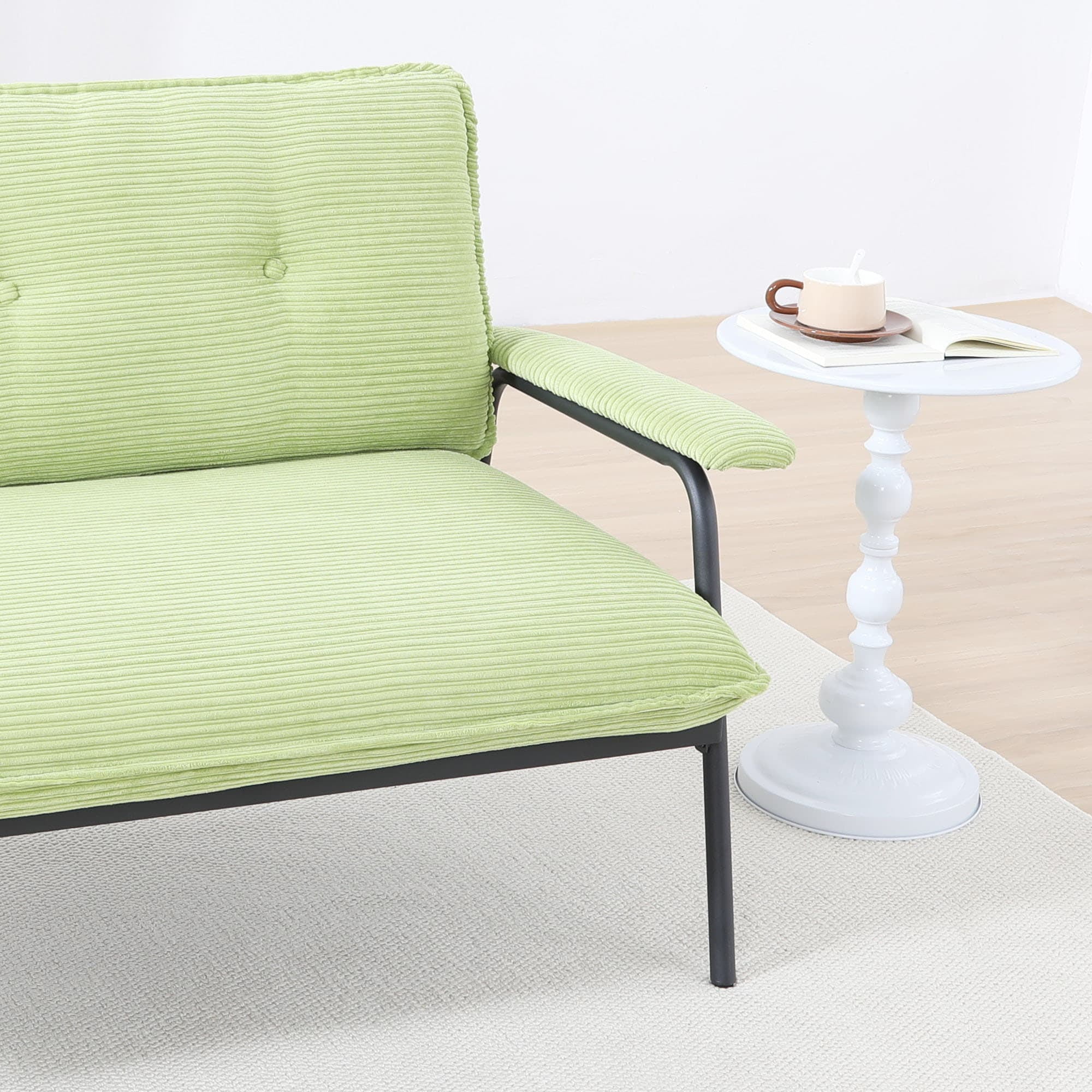 MAYEERTY 53in Sofa Couch Corduroy Loveseat for Small Apartment, Metal Frame, Green