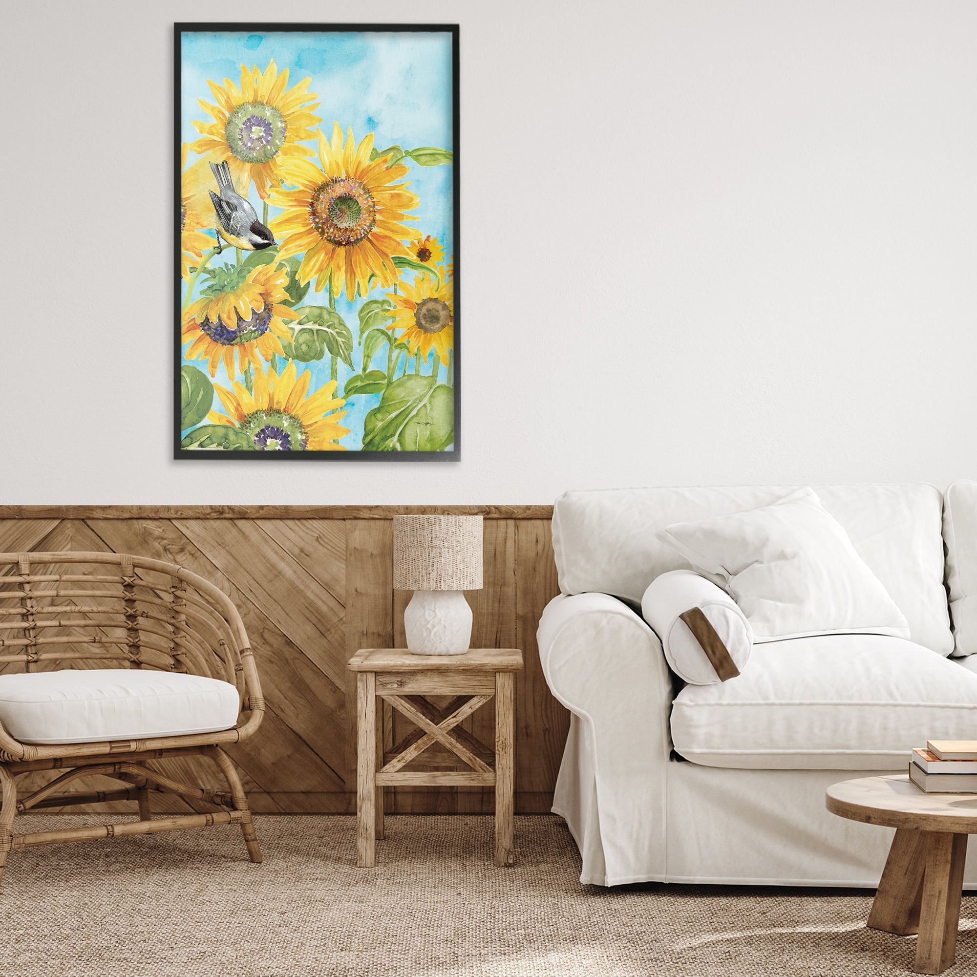 Stupell Industries Sunflower Honey Bird Black Framed Giclee Art, design by Tim Coffey