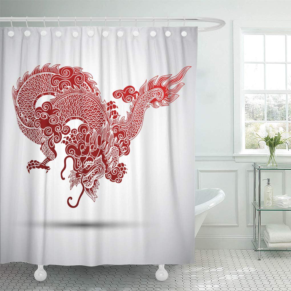 Evil Dragon and Castle Shower Curtain Bathroom Decor Fabric & 12hooks 71x71IN