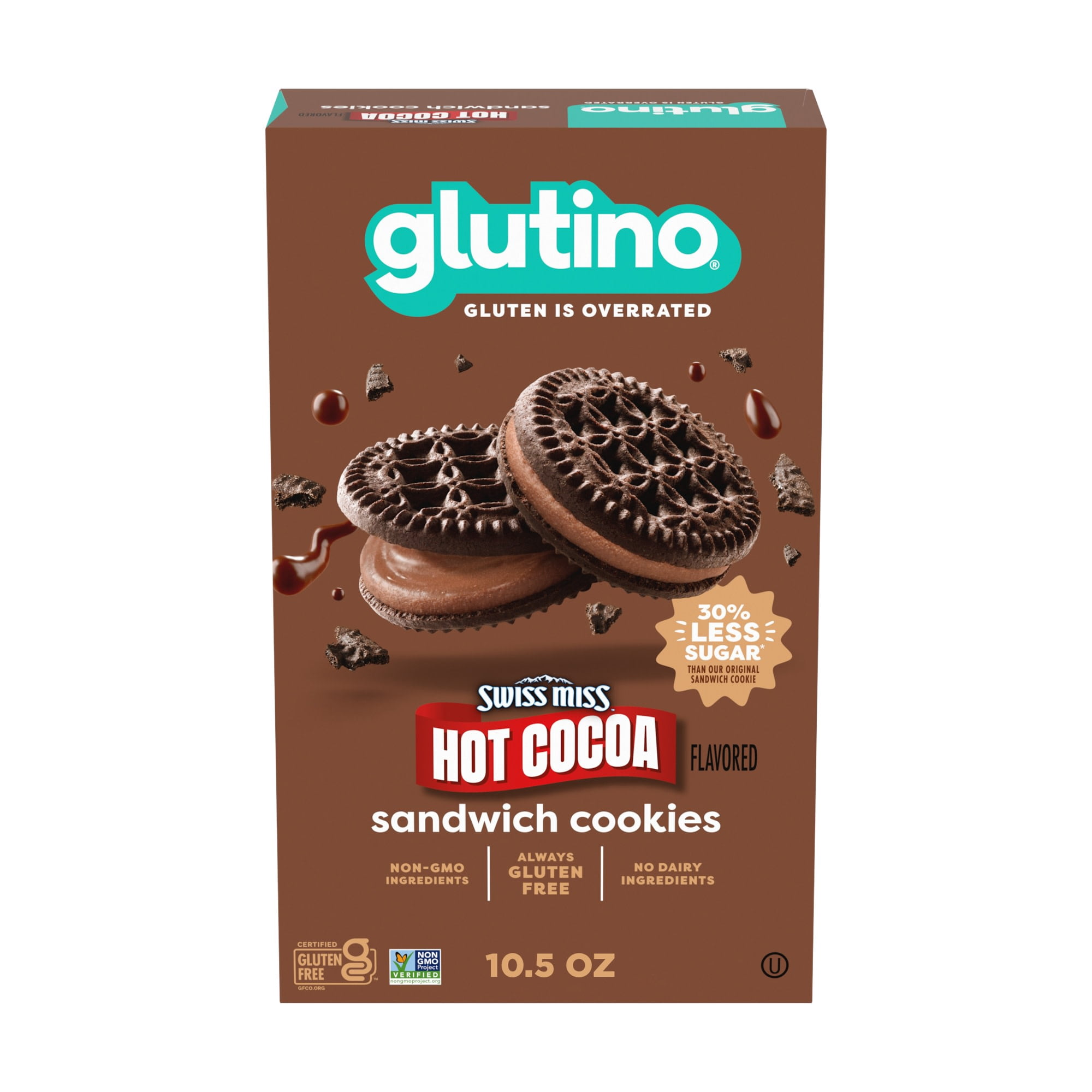Glutino Swiss Miss Gluten-Free Hot Cocoa Flavored Sandwich Cookies Gluten-Free Snacks 10.5 oz.