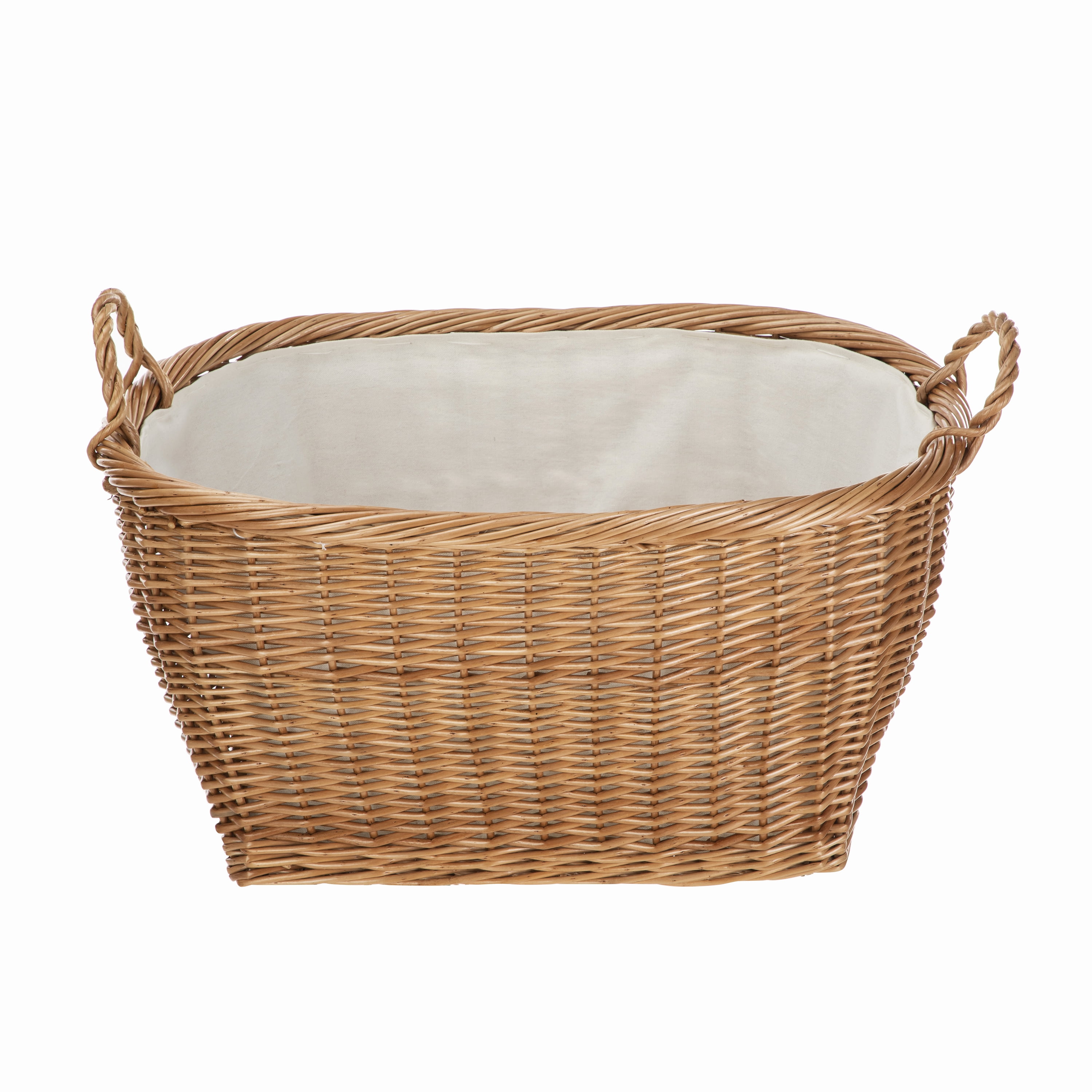 Oval Willow Storage Basket With Liner & Handles
