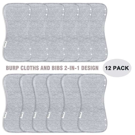 Burp Cloths & Baby Bibs 2-In-1 Large Size 3 Layers Thicken 100% Cotton Super Soft Absorbent for Teething and Drooling Baby Spit Up Burping Rags Set for Boys and Girls Infant Newborn 12-Pack