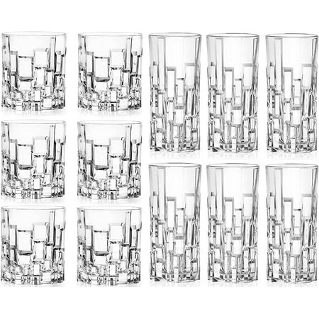 

YIGOU Italiana Crystal Glass Drinkware Set (DOF Whiskey (11 oz) & Highball Tumbler (11.5 oz) 12 Count (Pack of 1)