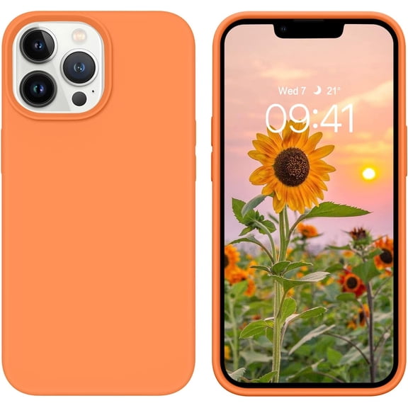 Compatible with iPhone 13 Pro Case 6.1 Inch Liquid Silicone Soft Gel Rubber Slim Thin Microfiber Lining Cushion Texture Cover Shockproof Protective Phone Case for iPhone 13 Pro, Orange