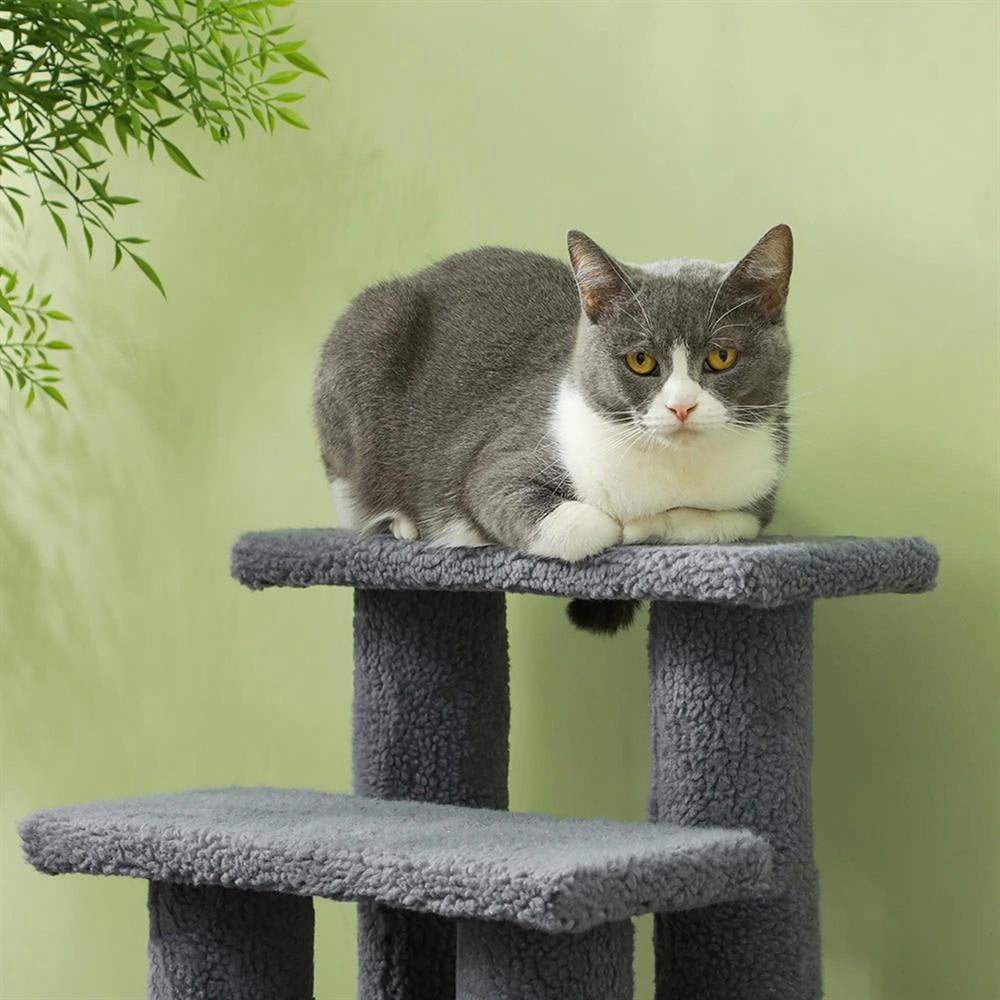 Topcobe 25" 4-Step Multi-Level Carpeted Cat Scratching Post Pet Stairs, Indoor Pet Steps & Furniture - Gray