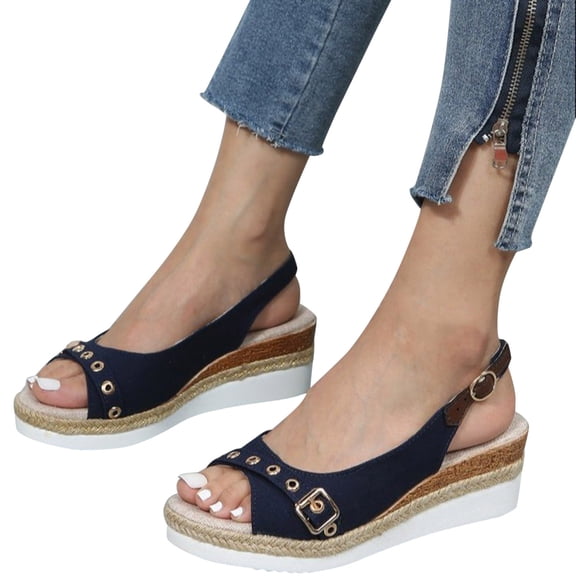 Mepaouo Women's Platform Wedges Sandals Open Toe Buckle Slingback Espadrilles Slip on High Heels Size 8
