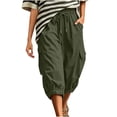 thumbnail image 3 of Womens Cargo Capri Pants, Elastic Waist Drawstring Cropped Pants with Multi Pockets, Outdoor, Walking Casual Workout Wear | VerBelle,Army Green L, 3 of 7