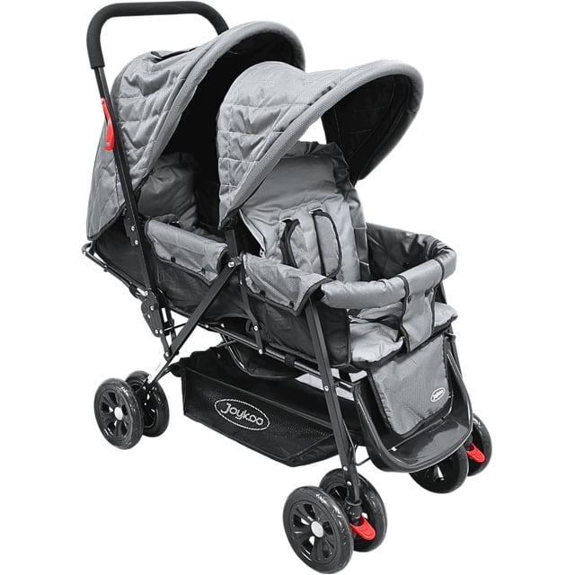 Carriola Doble para Bebés Gemelar Plegable con Ruedas Eva Soft Asientos Reclinables Acolchados Seguridad de 5 Puntos Apta desde 0 Meses Soporta hasta 32 kg (Gris)