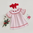 thumbnail image 2 of Zehjuhan Toddler Girl Christmas Dress Santa Embroidery Short Sleeve Princess Dress + Headband Smocked Baby Girl Clothes, 2 of 8