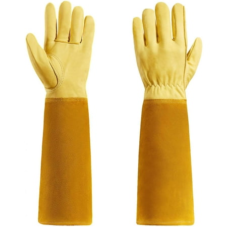 

SUCCLACE Long-Gardening-Gloves for Women/Men - Thorn Proof Cowhide Leather Rose/Blackberry Pruning Heavy Duty Gloves Thick Palm Gauntlet Garden Work Gloves with Forearm Protection (Yellow-Medium)