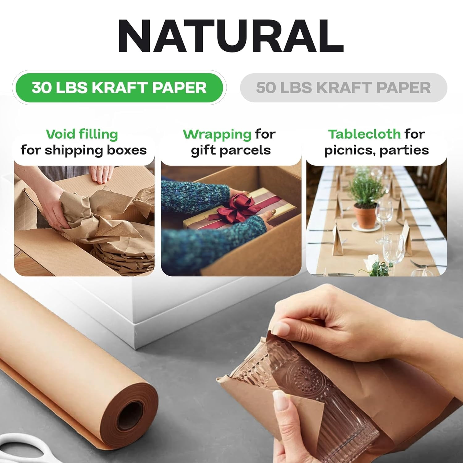 18" x 14400" (1200 ft) Large Brown Kraft Paper Roll for Packing - Perfect Natural Kraft Wrapping Paper for Void Filling - Craft Paper for Kids Art Projects