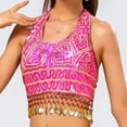 thumbnail image 4 of DHFJKG Women Sequin Crop Top Belly Dance Halter Side Tie Tank Top Coin Tassel Camisole Shirt Sleeveless Glitter Trendy Tops, 4 of 7