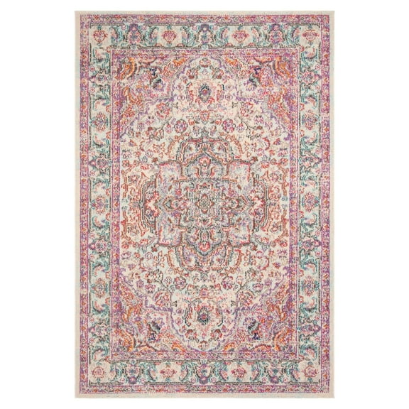 SAFAVIEH Madison Edwyna Geometric Area Rug, Beige/Fuchsia, 6'7" x 6'7" Round