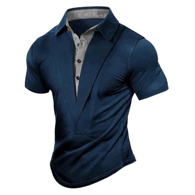 Camiseta de Solapa de Color Sólido de Moda Casual de Manga Corta, Cuello Redondo Manga Corta Superior para Hombres, Poliéster de Lavado a Mano