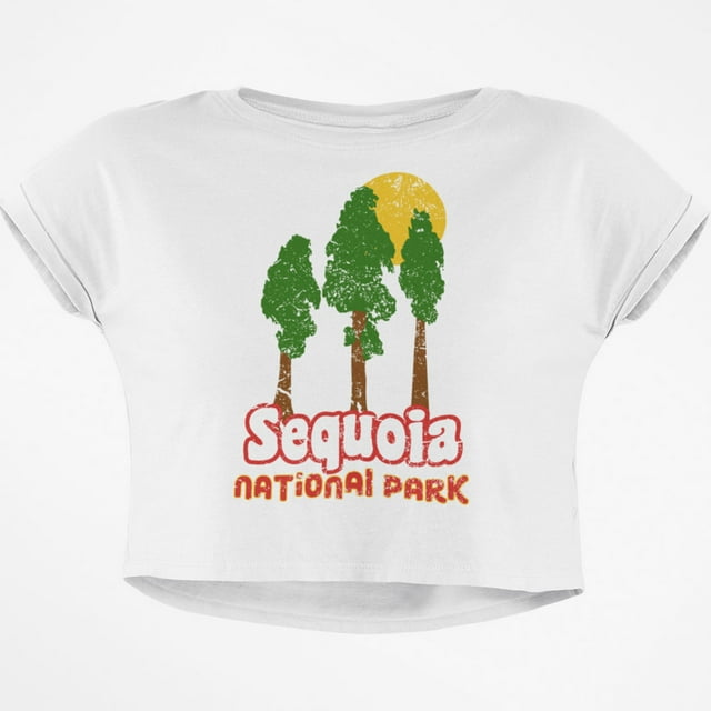 National Park Retro 70s Landscape Sequoia Junior Boxy Crop Top T Shirt