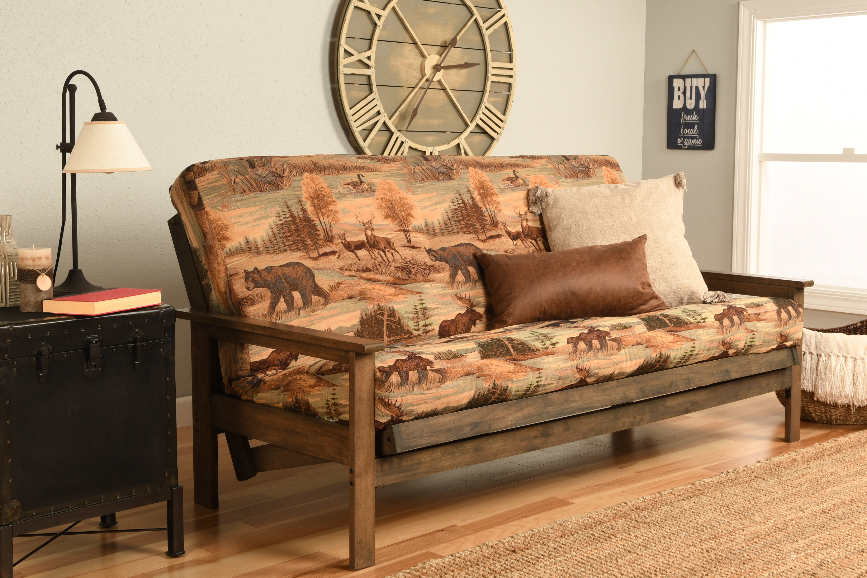 Albany Futon in Rustic Walnut Finish, Multiple Colors