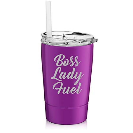 

12 oz Tumbler Double Wall Stainless Steel Vacuum Insulated Coffee Travel Mug With Straw Boss Lady Fuel (Purple)