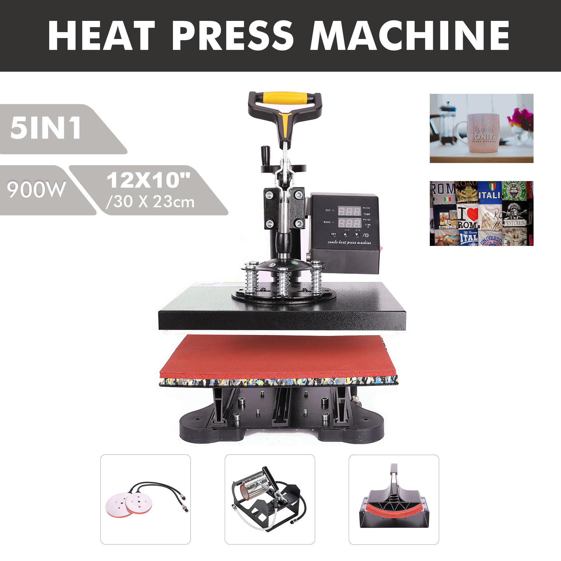 Melior Home 12" X 10" Heat Press 360 Degree Swivel Heat Press Machine 5