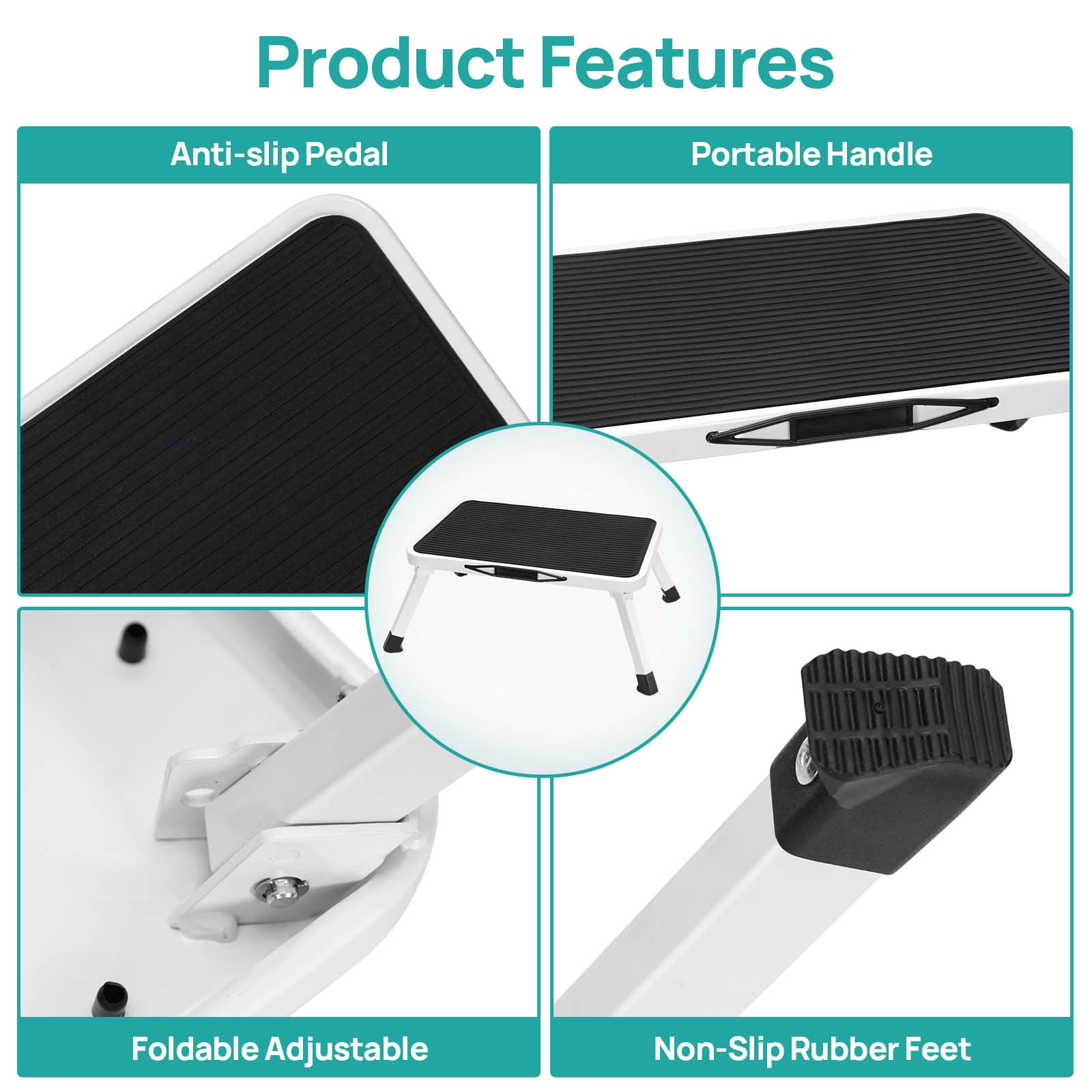 MAYEERTY Foldable Metal Step Stool with Anti-Slip Platform & Rubber Feet, Heavy Duty Portable Folding Stool Holds Up to 330 LBS for Home RV Warehouse Outdoor Use