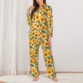 thumbnail image 2 of KLL Green Leaf Sunflower Print Women's Long Sleeve Pajamas with Pants Sleepwear Loungewear 2 Set-XX-Large, 2 of 7