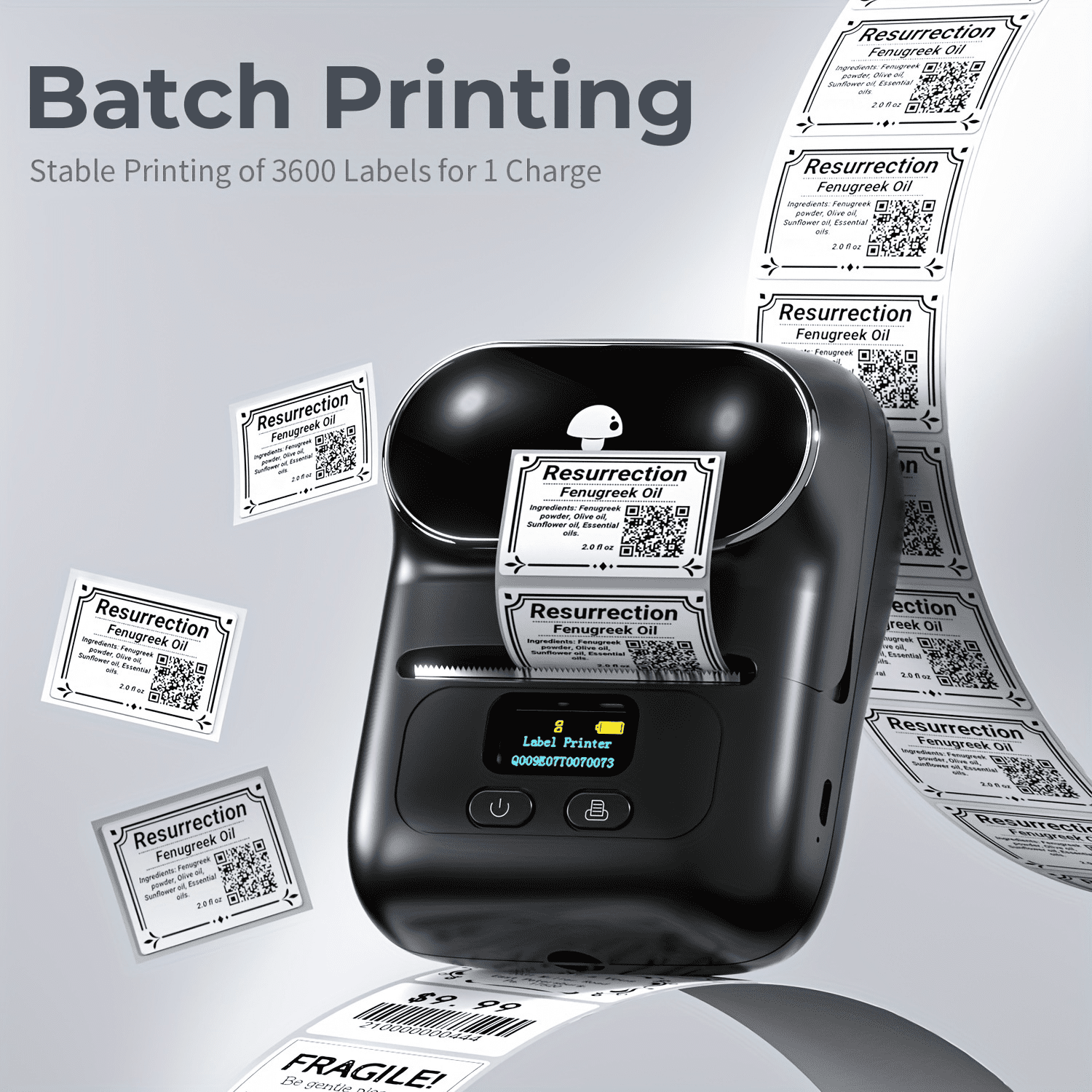 M110 Label Maker Portable Label Printer, Sticker Printer For Small Business, Address, Office, Gift, Picture, Inkless Barcode Label Printer + 1 Rolls Thermal Paper + 1 Storage bag（black）