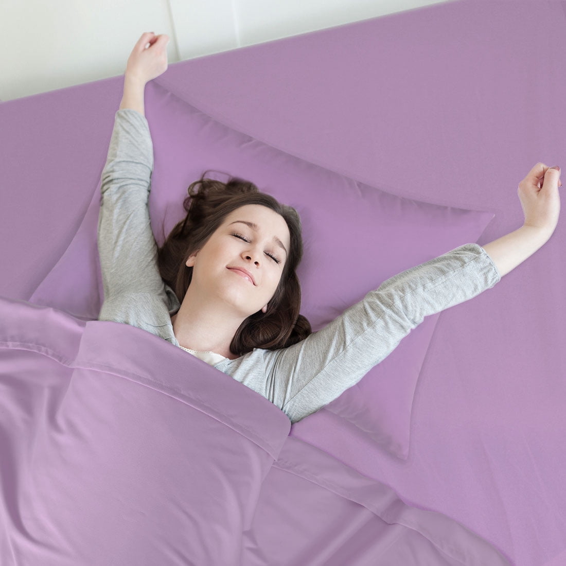 Unique Bargains 4 Piece Brushed Polyester Bed Sheets Set Queen Light Purple