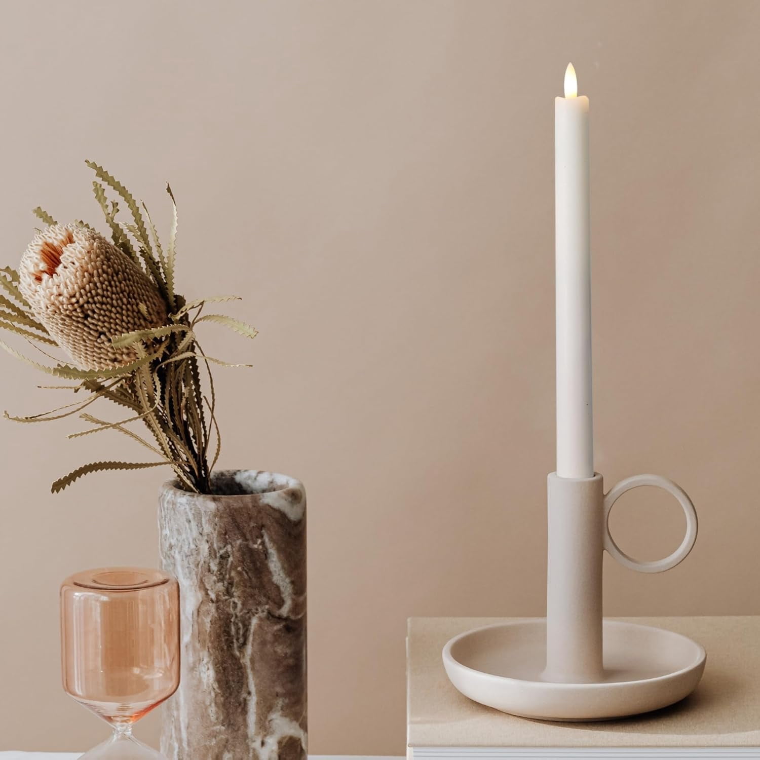 LumiPur Signature Collection Natural Glow LED Flameless Taper Candles, 1" x 9", Linen White, 2-Pack