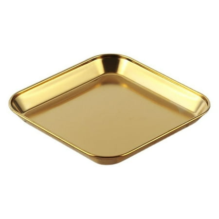

1Pc Stainless Steel Square Shape Storage Plate Dessert Plate Steak Tray (Golden)