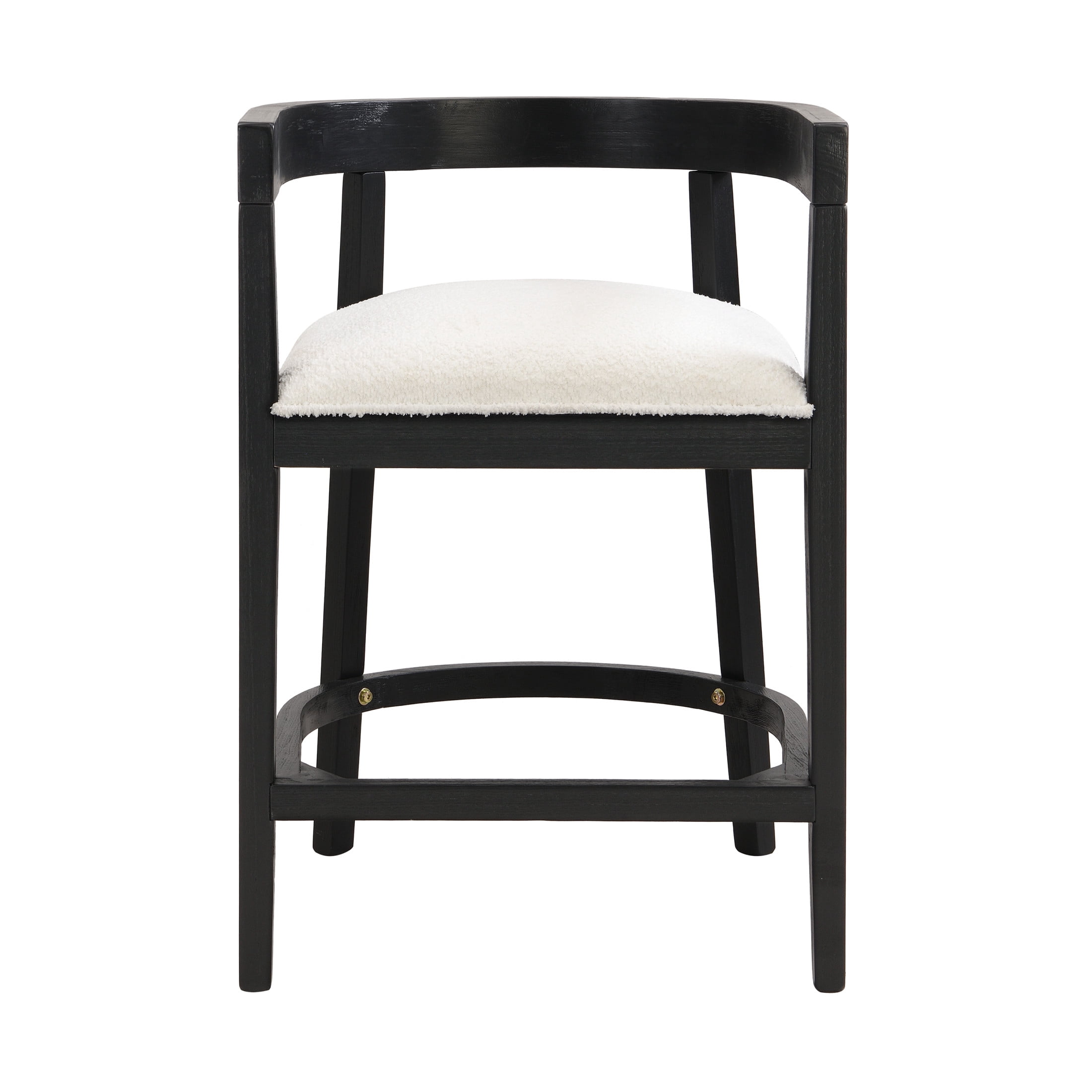 Modern Upholstered Counter Stools with Cutout Barrel Back and Rubberwood Frame, Beige+Black, Set of 2