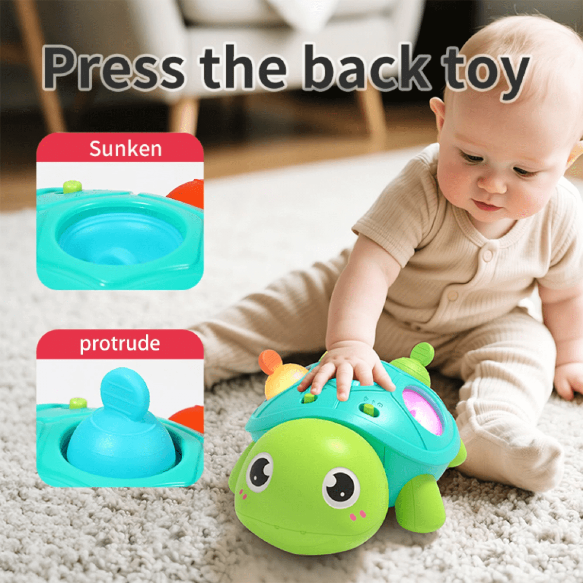 Musical Turtle Baby Toys 6 to 12 Months, Infant Light up Music Toys Tummy Time Development, Crawling Toy for 7 8 9 10+ Month Old, Easter Christmas for Babies Boy Girl