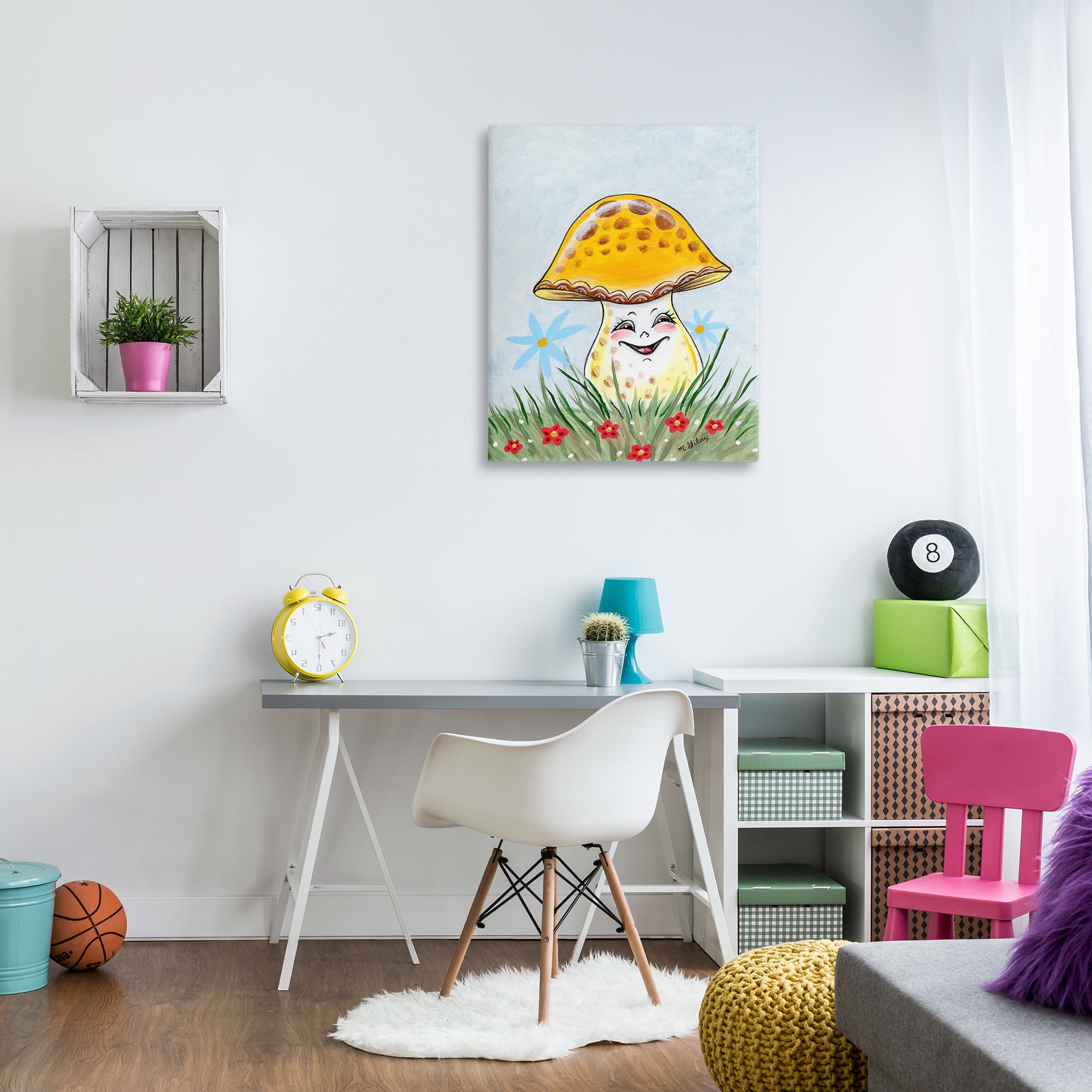 Stupell Industries Smiling Yellow Mushroom Botanical & Floral Painting Gallery Wrapped Canvas Art Print Wall Art, 30 x 40