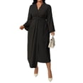 thumbnail image 3 of Wedding Guests Dresses Women Formal Maxi Dress Plus Size Twist Front V-Neck Wrap Cocktail Dress Evening Party Black XXL, 3 of 9