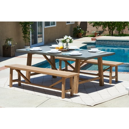 Cement Outdoor Dining Set With 2 Wood Benches Cement Outdoor Dining Set With 2 Wood Benches