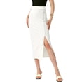 thumbnail image 1 of Falda básica de lápiz midi casual para mujer Inspire Chic, con abertura lateral, de punto acanalado, ajustada, color blanco, talla M, 1 of 6