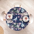 thumbnail image 4 of Ambesonne Tropical Fitted Round Tablecloth, Watercolor Cranes Flowers, 40"- 44" Diameter, Dark Coral and Petrol Blue, 4 of 5
