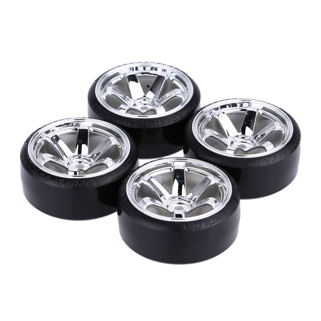 Graflsoa High-Performance 1/10 Scale Silver Drift Tires - Set of 4, Durable Rubber for TRX, HSP, Tamiya, HPI, Kyosho On-Road Racing Cars, Ideal for Extreme Drifting and Enhanced Grip
